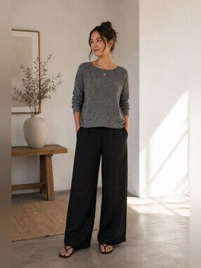 Eileen Fisher Open-knit Drop Shoulder Boat Neck Sweater Minimalist Women's L